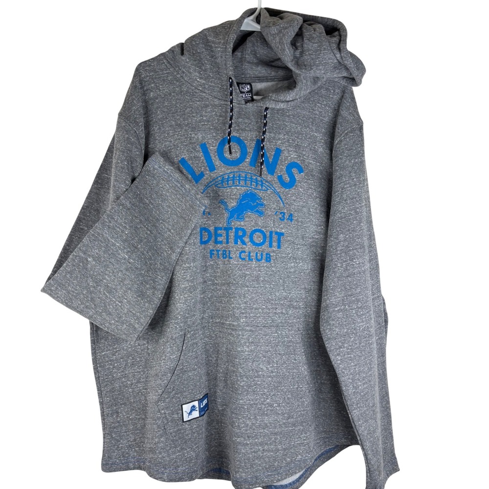 NFL Team Apparel Detroit Lions Hoodie Mens XXL Gray Cotton Pullover Sweatshirt